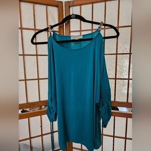 Michael Kors Teal Off-Shoulder Chain Blouse Size L